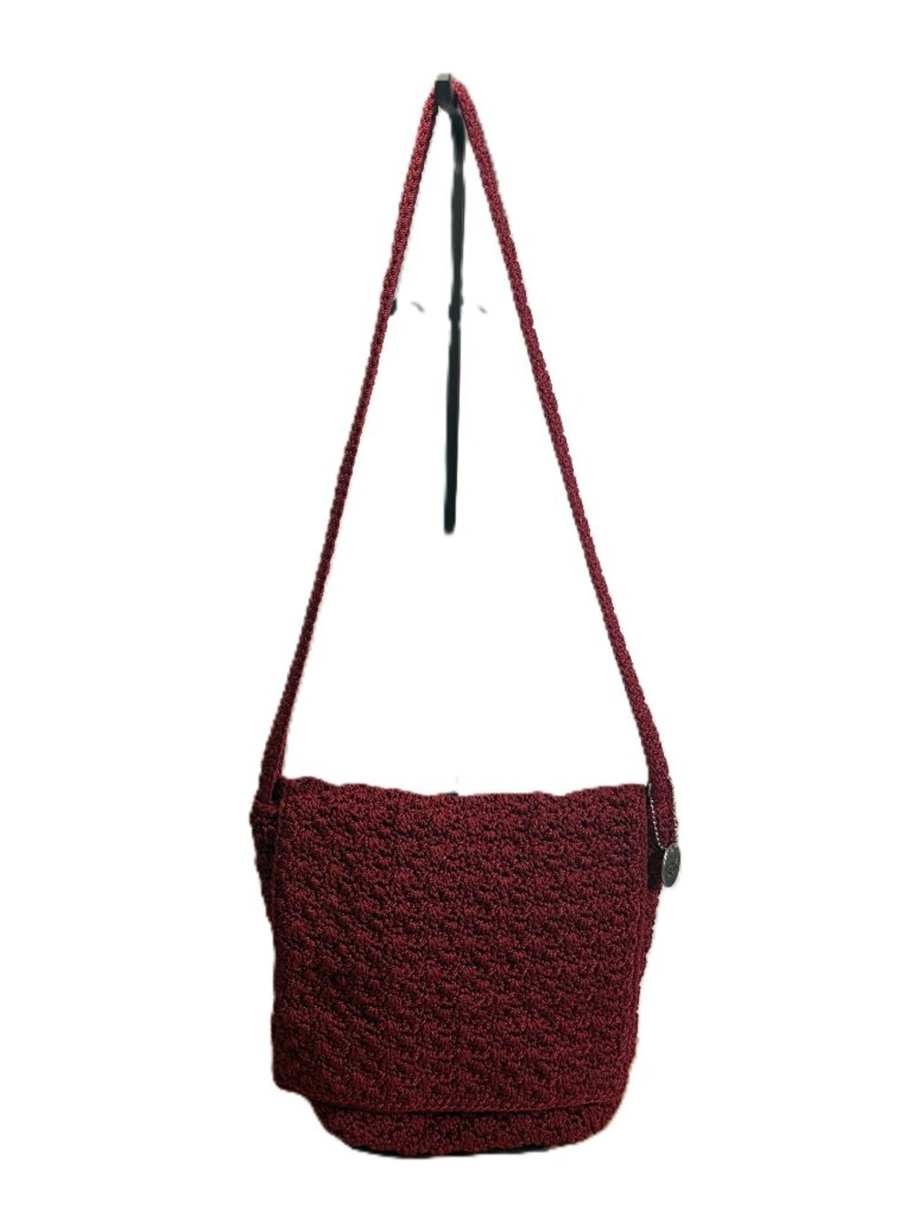 The Sak Red Knit Crochet Shoulder Bag Purse Pocket Lined Charm Boho